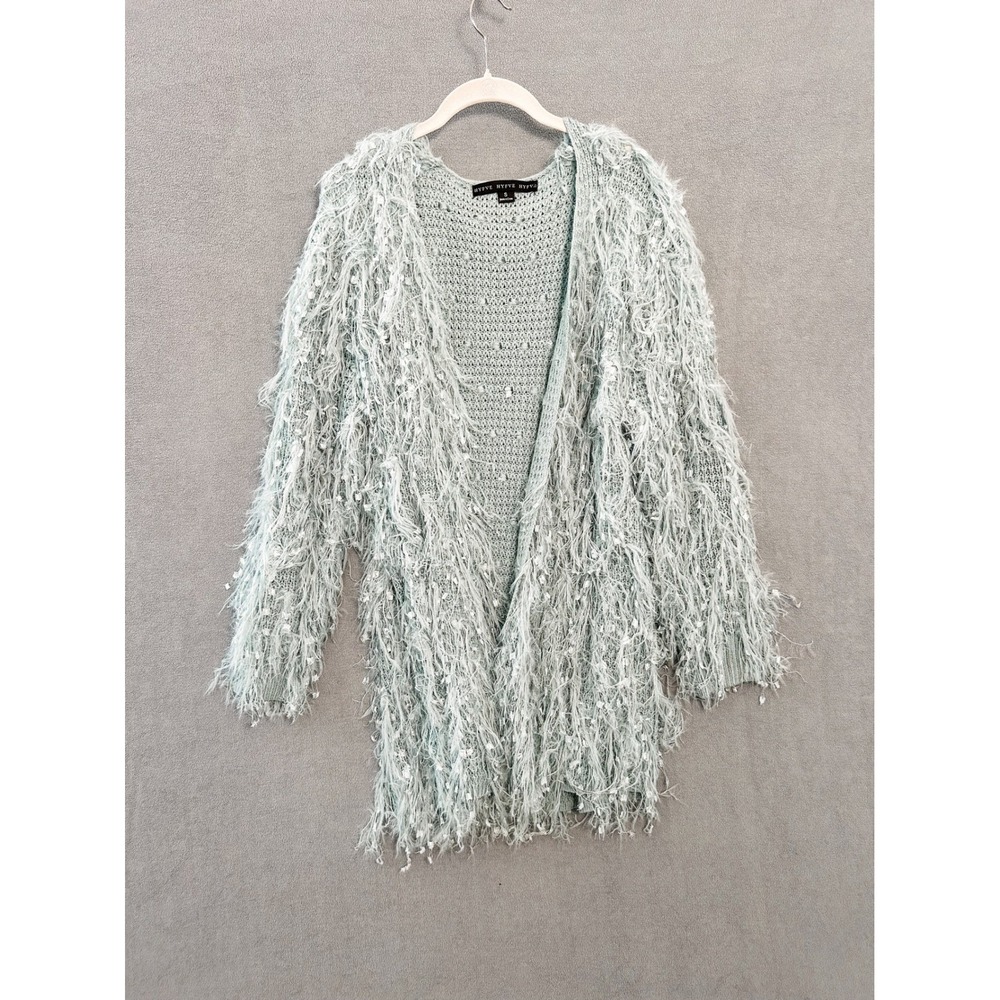 Hyfve Womens Sage Green Shaggy Eyelash Knit Open Front Cardigan HF21G361 Small